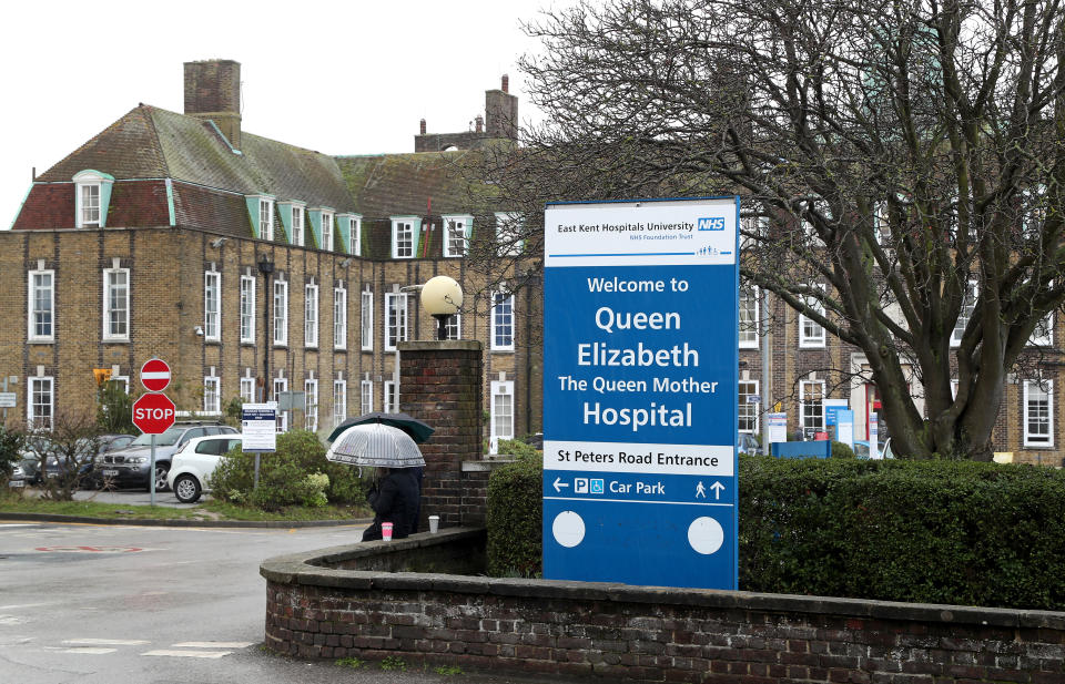 A view of the Queen Elizabeth the Queen Mother (QEQM) Hospital in Margate, Kent, part of the East Kent Hospitals University NHS Foundation Trust. The Government is due to respond to independent review into maternity services at the NHS trust after a number of babies died. (Photo by Gareth Fuller/PA Images via Getty Images)