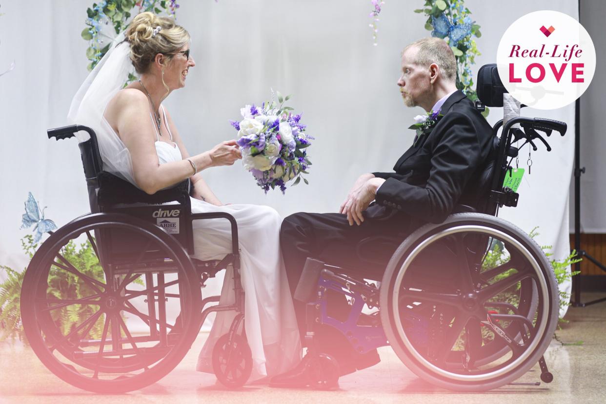 Matt Weeks and Sara Smouther - newlyweds get married in Cloverdale Indiana on 5/21/22 at the Summerfiled Health Care Center a Community residence for Huntingtons patients.