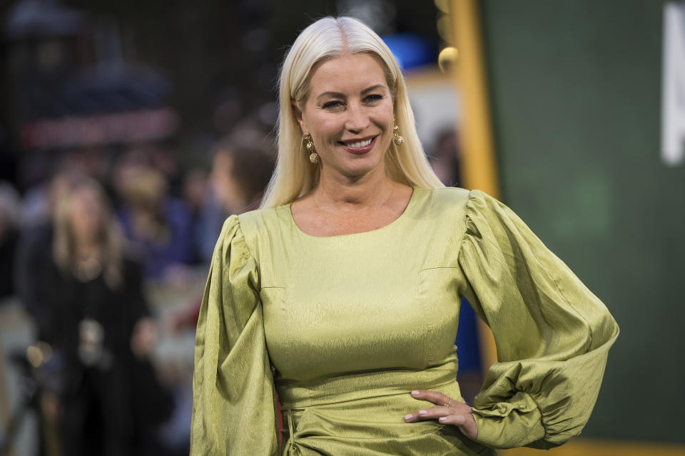 Denise Van Outen poses for photographers upon arrival for the premiere of the film 'Amsterdam' in London, Wednesday, Sept. 21, 2022. (Photo by Scott Garfitt/Invision/AP)