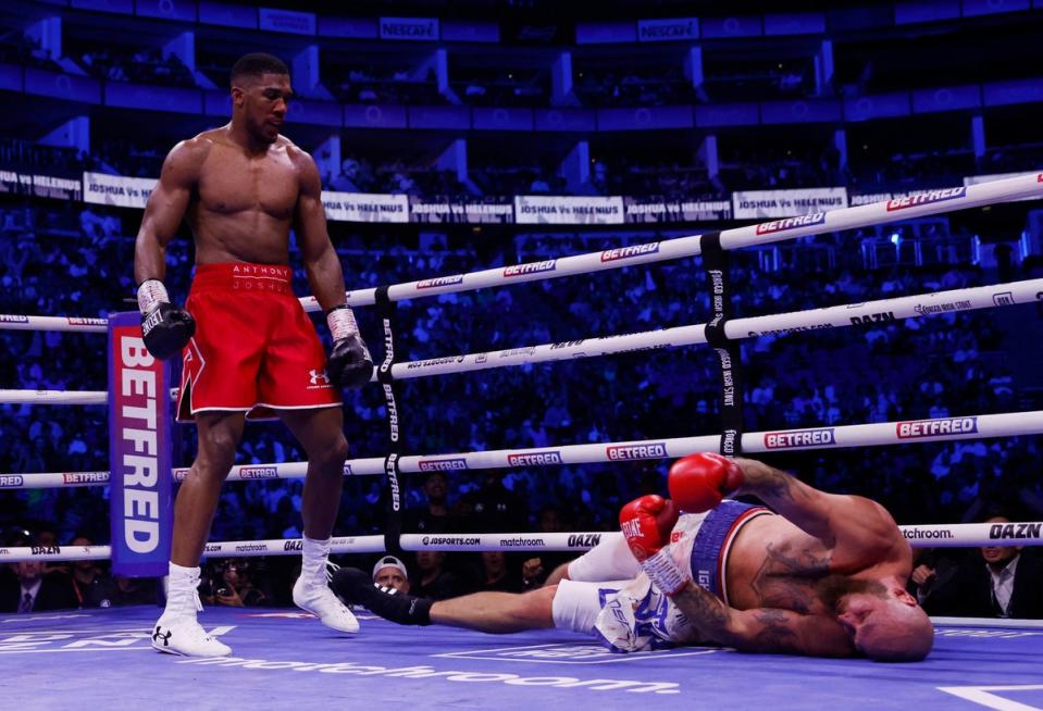 Joshua knocked Robert Helenius out cold in Round 7 on Saturday (Action Images via Reuters)