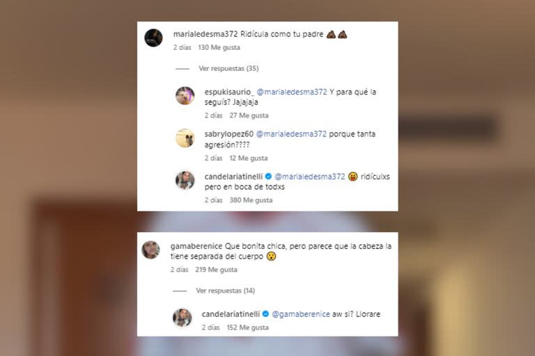 Los comentarios que recibió Lelé Tinelli (Foto: Instagram @candelariatinelli)