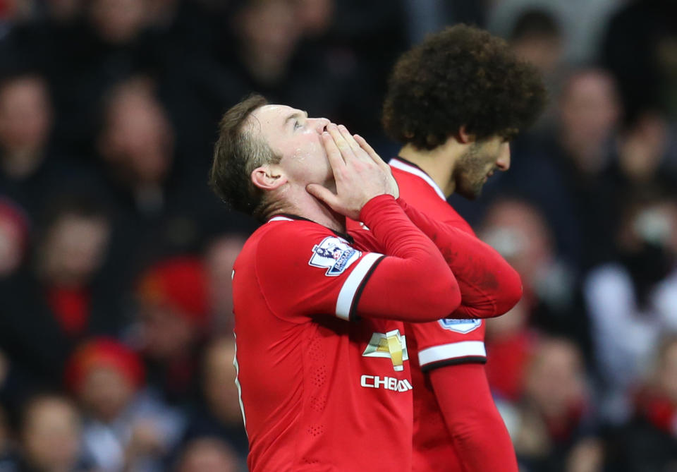 Football - Manchester United v Sunderland - Barclays Premier League - Old Trafford - 28/2/15 Wayne Rooney celebrates after scoring the second goal for Manchester United Action Images via Reuters / Carl Recine Livepic EDITORIAL USE ONLY. No use with unauthorized audio, video, data, fixture lists, club/league logos or "live" services. Online in-match use limited to 45 images, no video emulation. No use in betting, games or single club/league/player publications. Please contact your account representative for further details.