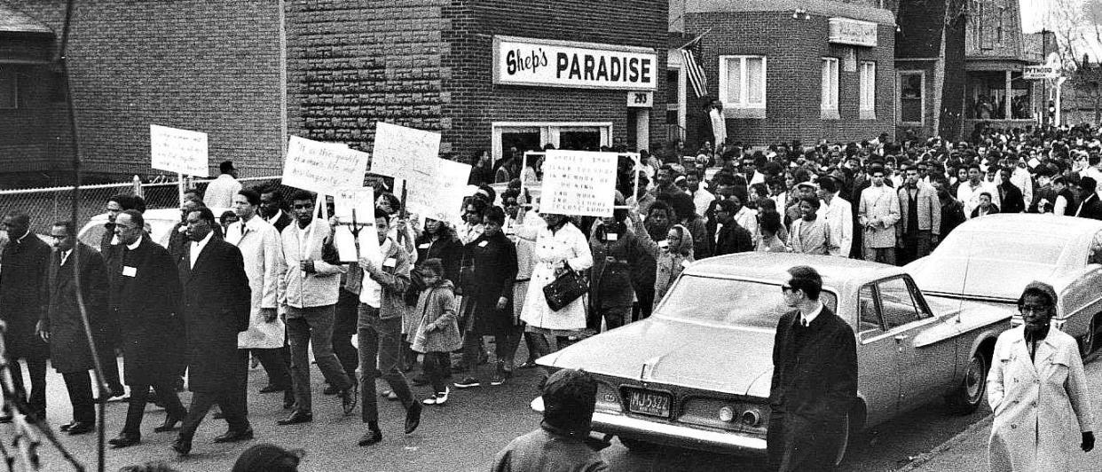 From the archive: On April 9, 1968, the day of the funeral for Martin Luther King Jr., an estimated 3,000 peole marched on Clarissa Street.