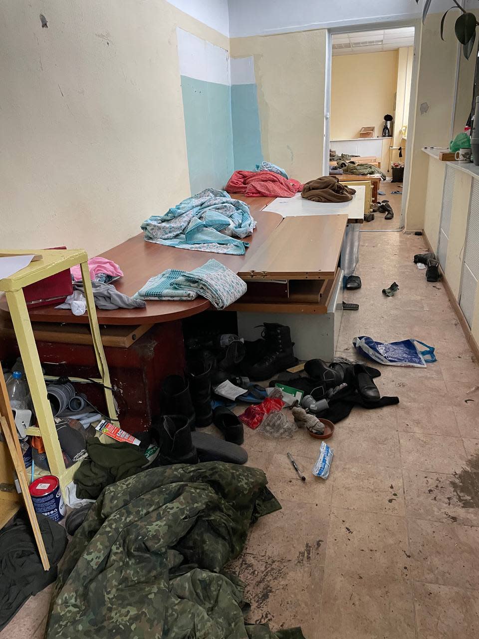 A room is filled with belongings following the end of the Russian occupation of the Chernobyl plant.