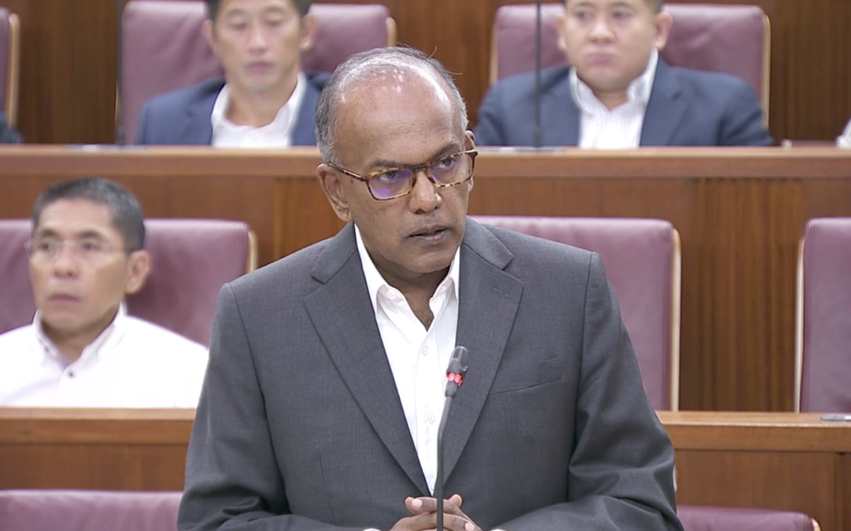 Home Affairs and Law Minister K Shanmugam addresses Parliament on 4 November, 2019. (PHOTO: Parliament screengrab)