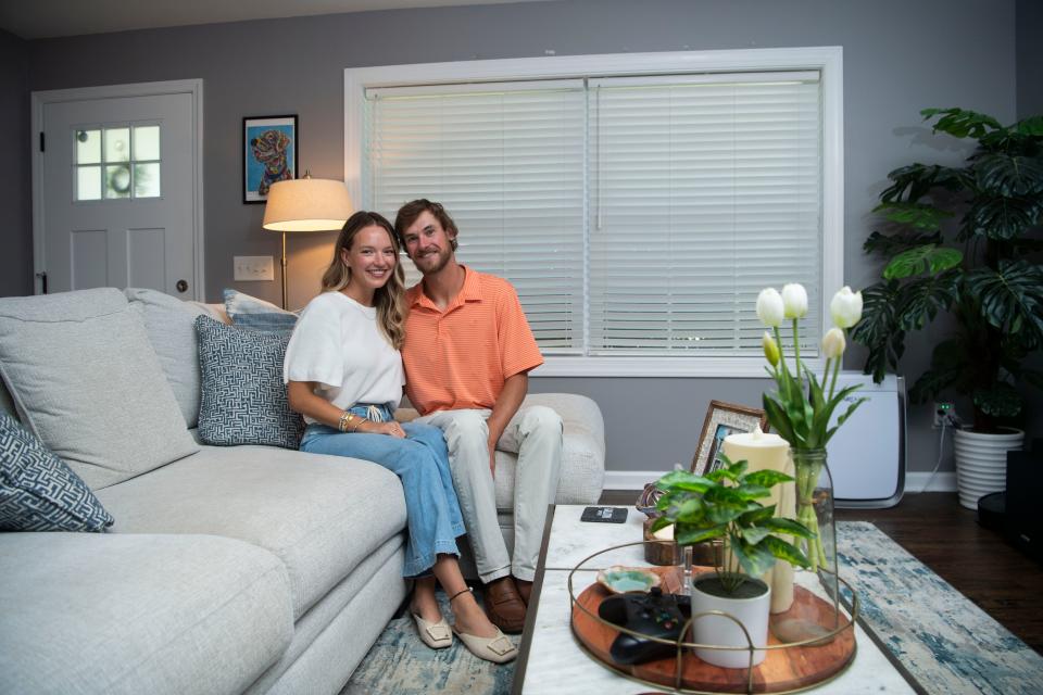 Jill Bridges and Chad Matthews began renting their home in Gallatin, Tenn., in 2021. After living in Germantown for less than two years, the couple opted for more affordable housing options. Portrait taken, Tuesday, Aug. 29, 2023.