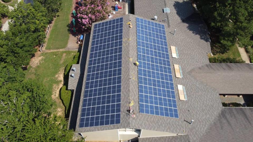 There are 216 solar panels on the roof of Clare Fellowship Hall at St. Francis of Assisi church in North Carolina.