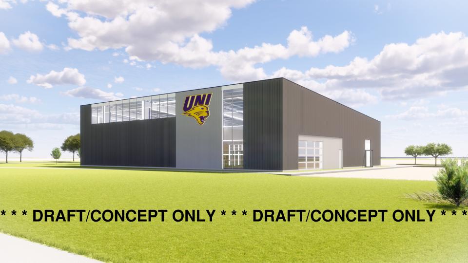 Renderings of the outside of the proposed UNI wrestling facility to replace West Gym