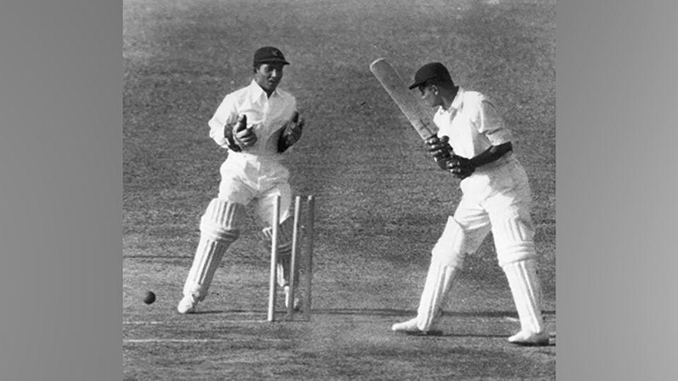 Indian batsman Vijay Hazare is bowled by Pakistan's Amir Eliah during the Test Match in New Delhi in 1952.  - Keystone/Hulton Archive/Getty Images
