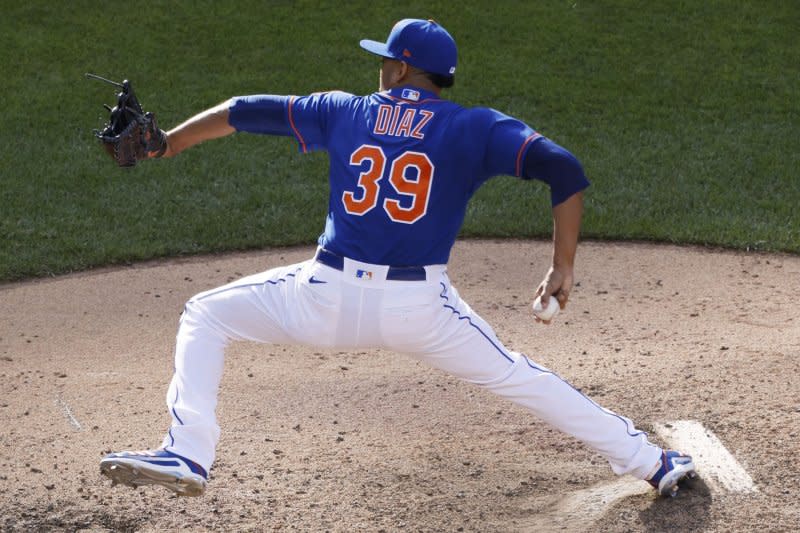 New York Mets closer Edwin Diaz is 2-1 with a 4.70 ERA and seven saves through 23 appearances this season. File Photo by John Angelillo/UPI