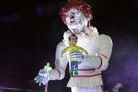 <p>A giant statue of US President Donald Trump depicted as an evil clown holding a French President Emmanuel Macron’s puppet in his hand parade during the 135th Nice Carnival on Feb. 16, 2019 in Nice, France (Photo: Patrick Aventurier/Getty Images) </p>