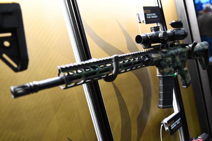 A Stag Arms AR-15 style semiautomatic rifle.