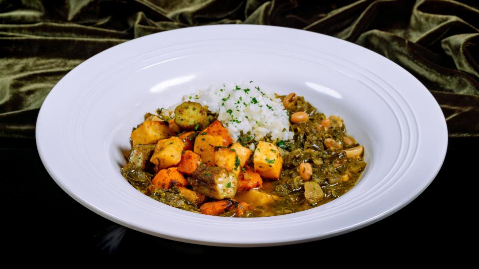 7 Greens Gumbo – white beans, okra, yams, sweet potatoes and heirloom rice.