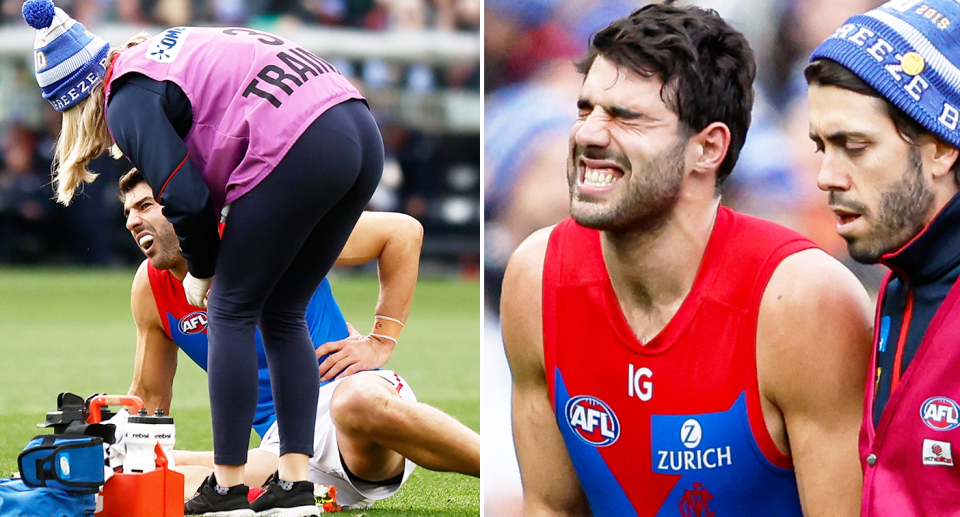 Seen here, Melbourne Demons star Christian Petracca after suffering season-ending injuries. 