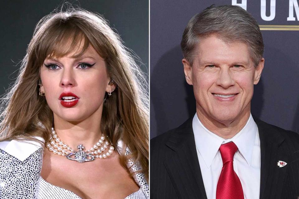 <p>Gareth Cattermole/TAS24/Getty; Ethan Miller/Getty</p> Taylor Swift and Clark Hunt