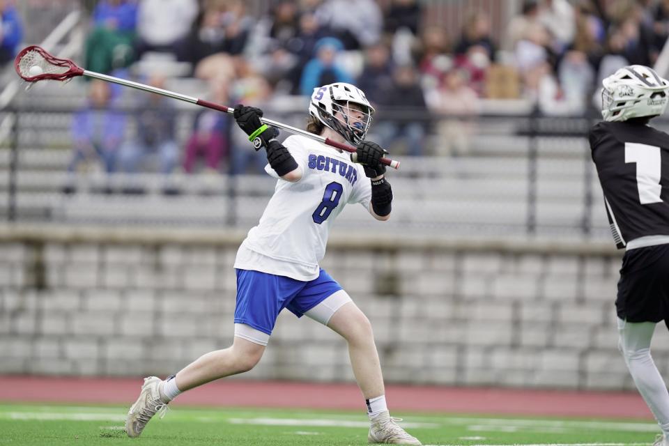 Gabe Brown and the Scituate boys lacrosse team reopened Caito Field with a bang, scoring eight goals in the first quarter on their way to a 14-8 win over Tiverton.