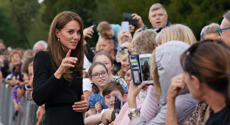 The Princess of Wales greeted well-wishers outside Windsor Castle on Saturday. (Getty Images)