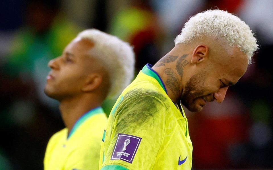 Soccer Football - FIFA World Cup Qatar 2022 - Quarter Final - Croatia v Brazil - Education City Stadium, Doha, Qatar - December 9, 2022 Brazil's Neymar looks dejected after being eliminated from the World Cup - REUTERS/Suhaib Salem TPX