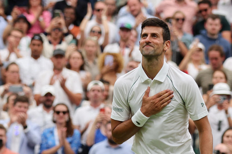 Novak Djokovic, pictured here thanking the crowd after beating Kwon Soonwoo at Wimbledon.