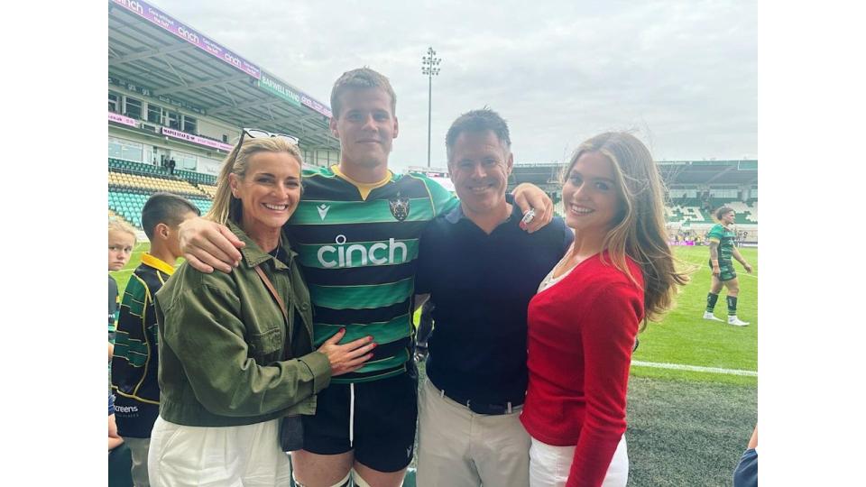 Gabby Logan with kids and husband at rugby