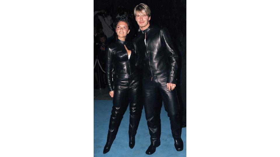 David & Victoria Beckham wearing black leather outfitsas they attended The 'Versace Club' Gala Party In London.