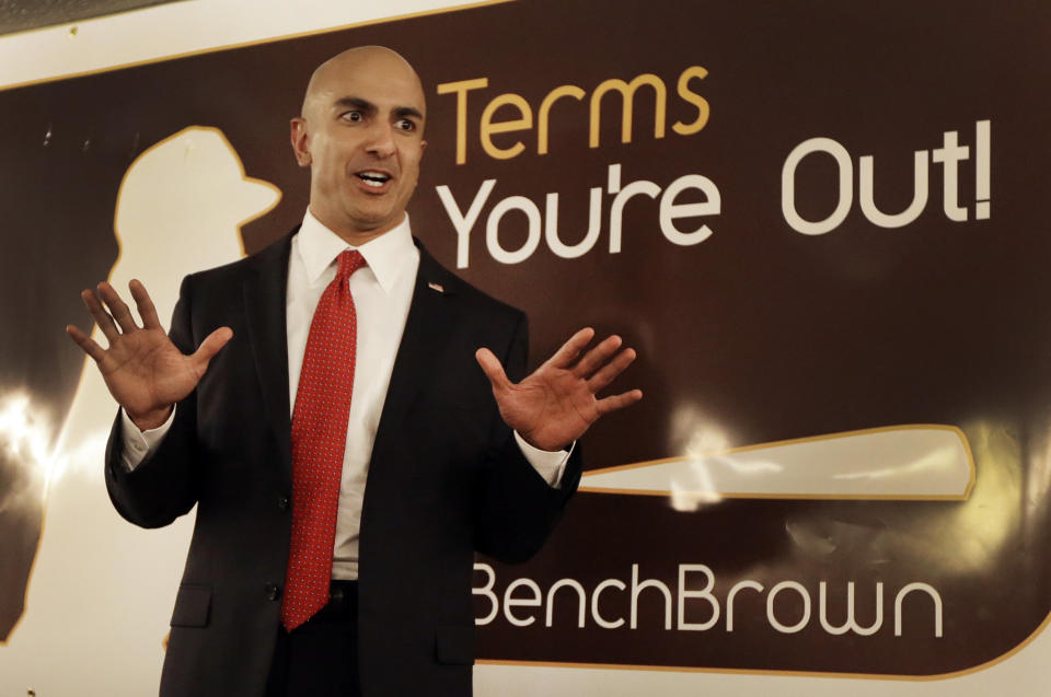 Gubernatorial candidate Neel Kashkari gestures while speaking to supporters at the California Republican Party 2014 Spring Convention Friday, March 14, 2014, in Burlingame, Calif. (AP Photo/Ben Margot)