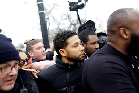 Jussie Smollett exits Cook County Department of Corrections after posting bail in Chicago, Illinois, U.S., February 21, 2019. REUTERS/Joshua Lott