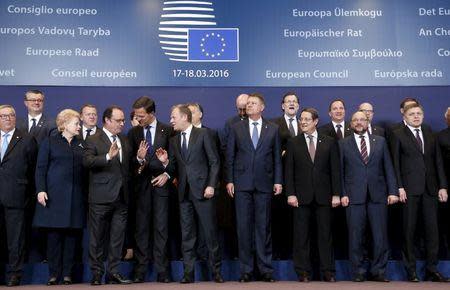 European Union leaders pose for a family photo during a EU summit over migration in Brussels, Belgium, March 17, 2016. REUTERS/Francois Lenoir