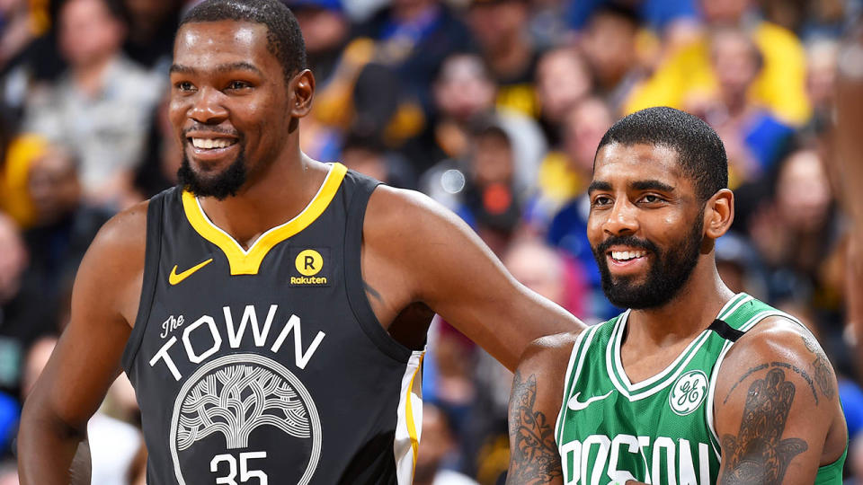 Kevin Durant and Kyrie Irving are both heading to the Brooklyn Nets. (Photo by Andrew D. Bernstein/NBAE via Getty Images)