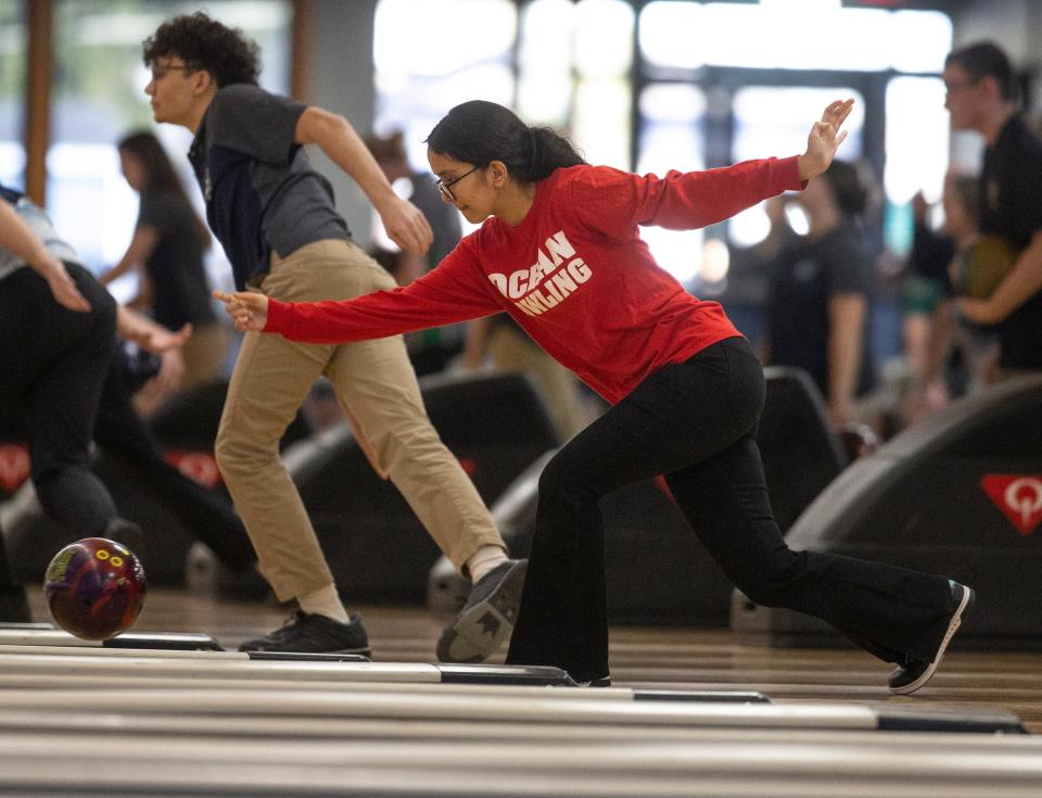 Aneri Gandhi of Ocean Township. Shore Conference Tournament bowling at Ocean Lanes.   
Lakewood, NJ
Tuesday, February 6, 2024