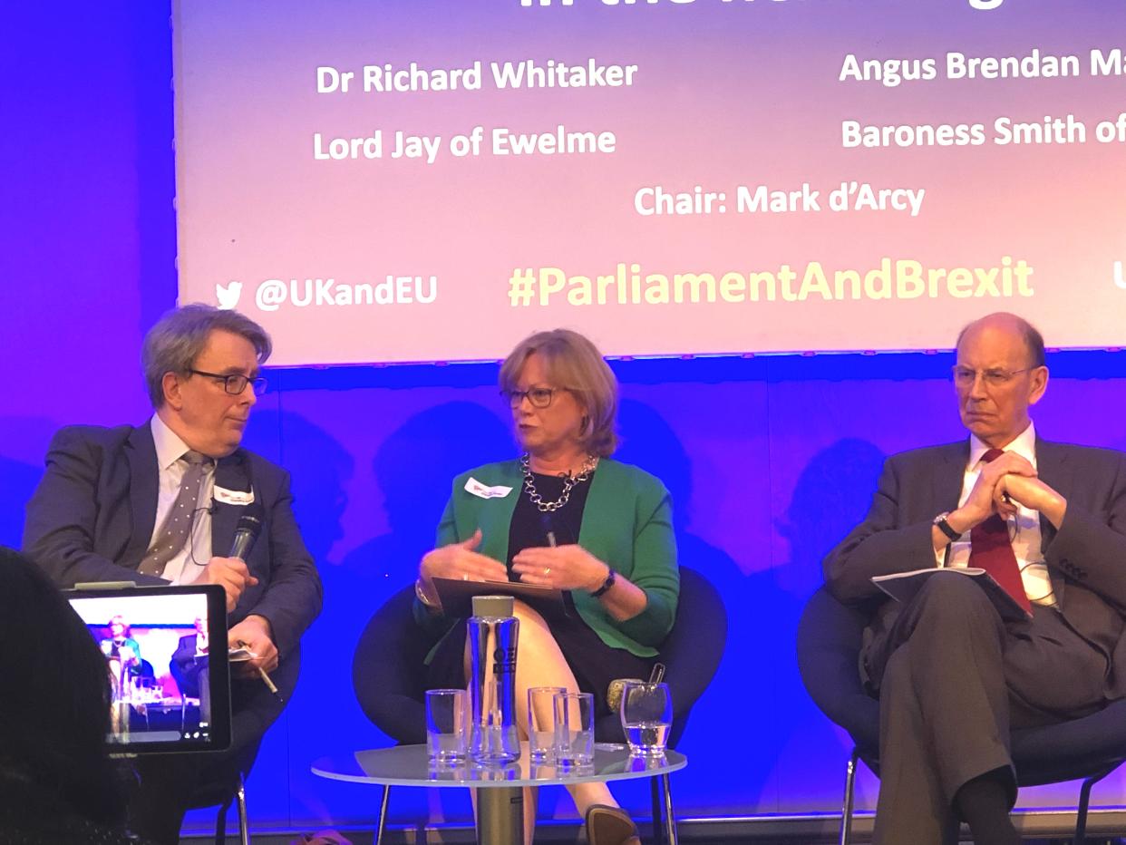 Baroness Smith of Basildon, centre, speaks during the 'Parliament and Brexit' conference in Westminster on Tuesday (James Morris)