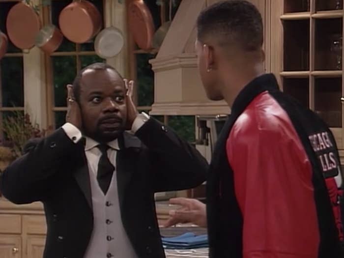 Joseph Marcell on "The Fresh Prince of Bel-Air" covering his ears