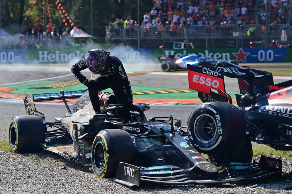 Hamilton and Verstappen crashed at Monza  (AFP via Getty Images)