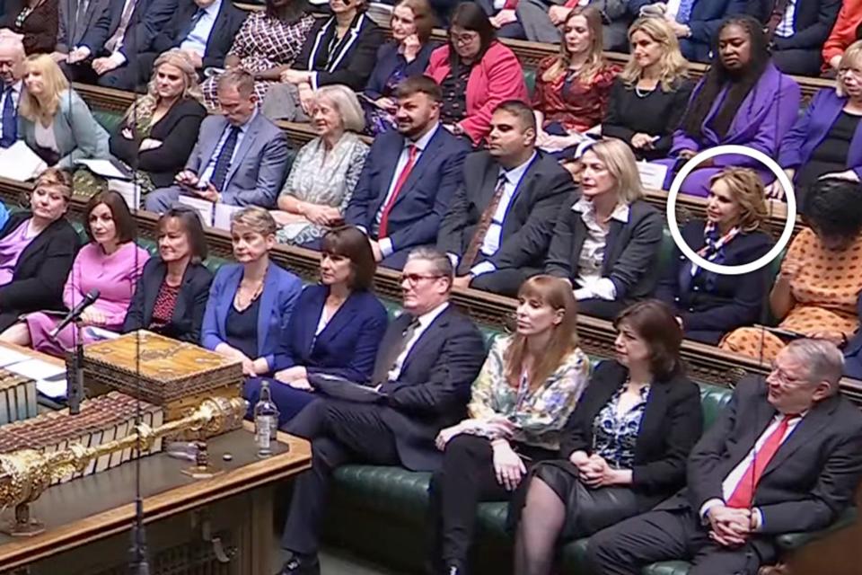Natalie Elphicke sitting behind Sir Keir Starmer after walking away from the Tories (Parliament TV)