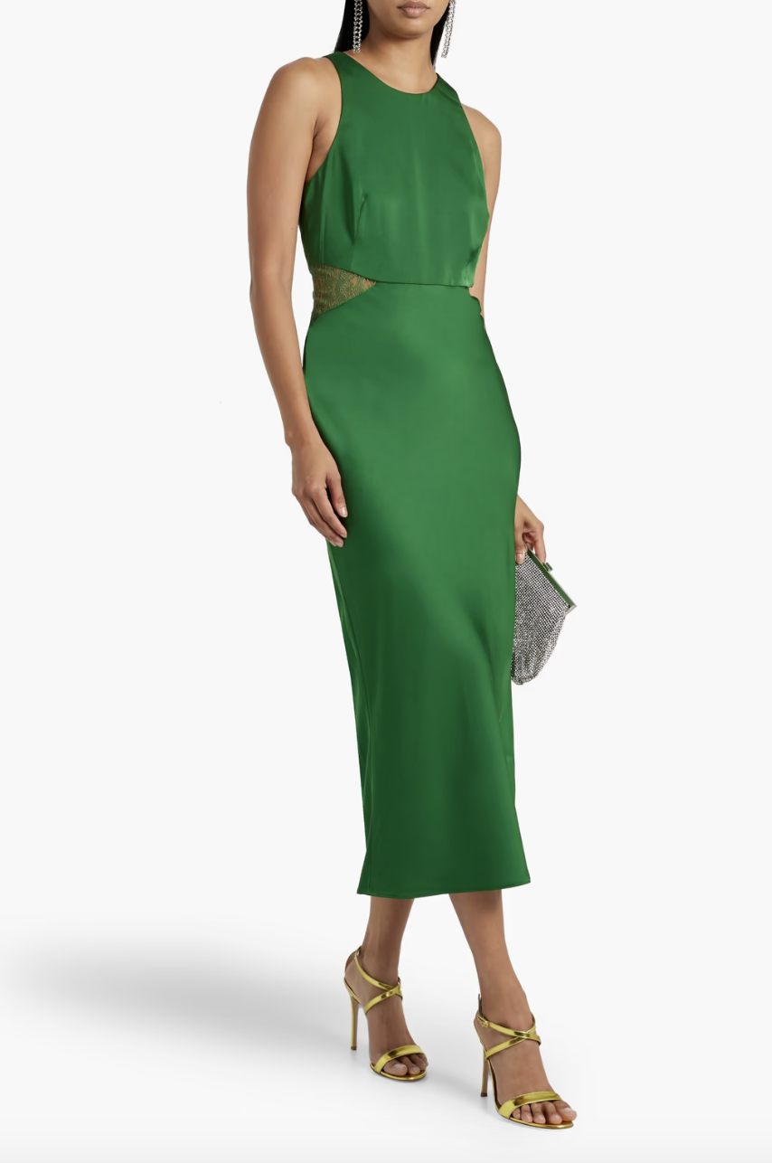 Sachin & Babi Drew Corded Lace-Paneled Satin Midi Dress (photo via The Outnet)