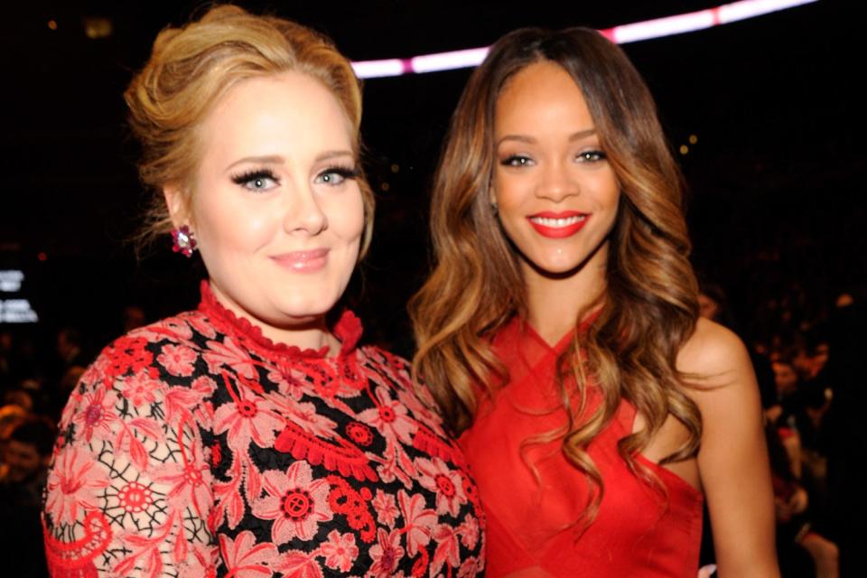 Gushing: Adele with Rihanna at the 55th Annual GRAMMY Awards: Kevin Mazur/WireImage