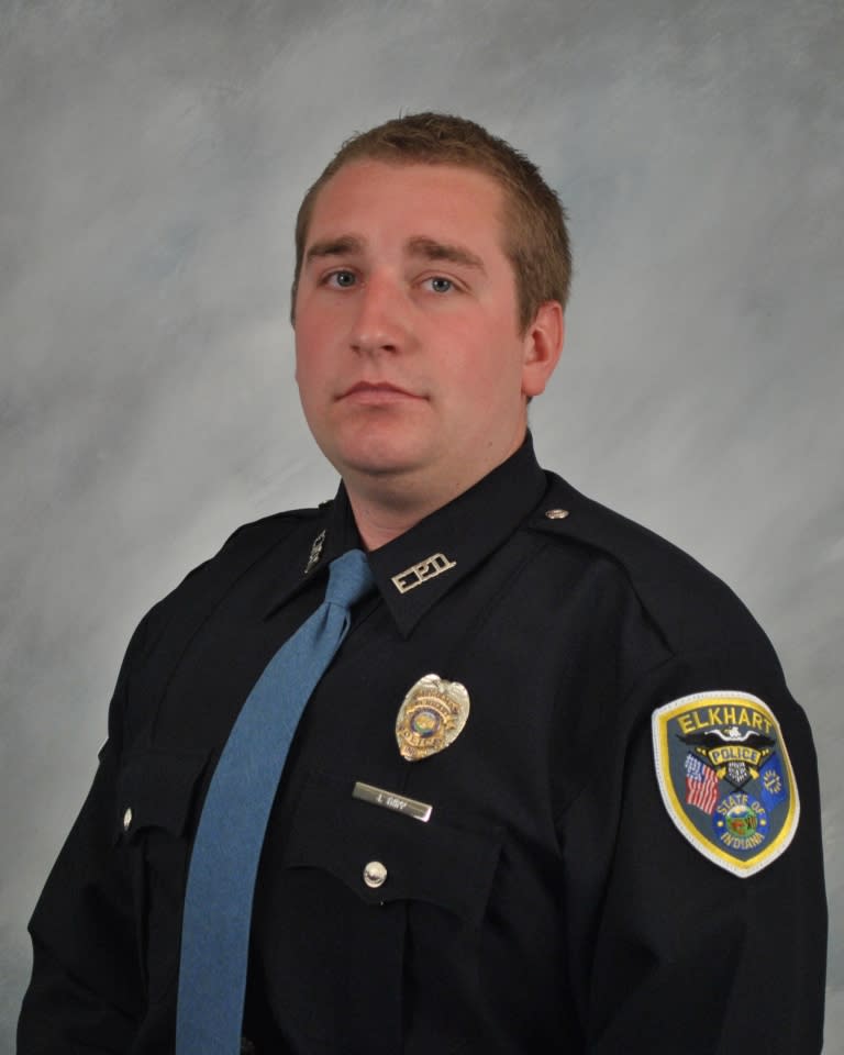 This photo released by the Elkhart City Police Dept. shows officer Jason Tripp. A deadly shooting at a northern Indiana grocery store this week could have been much worse if not for the quick actions of Tripp and, Cody Skipper, who used their proximity to the location and training that has become commonplace since the 1999 Columbine shootings to their advantage. (AP Photo/Elkhart City Police Dept)