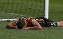 Hull City's Gaston Ramirez reacts after missing a chance to score during their English Premier League soccer match against Newcastle United at the KC Stadium in Hull, northern England January 31, 2015. REUTERS/Andrew Yates (