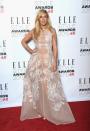 <p>Ellie looked incredible at the Elle Style Awards opting for a nude and lace Alberta Ferretti dress. [Photo: Getty] </p>