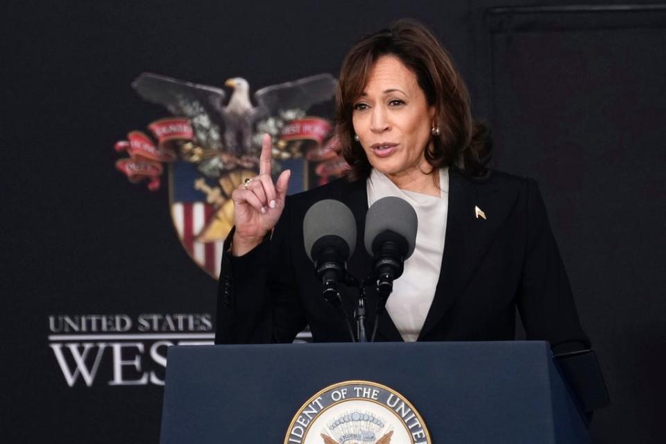 Vice President Kamala Harris speaks during the graduation ceremony of the U.S. Military Academy class of 2023 at Michie Stadium on Saturday, May 27, 2023, in West Point, N.Y.
