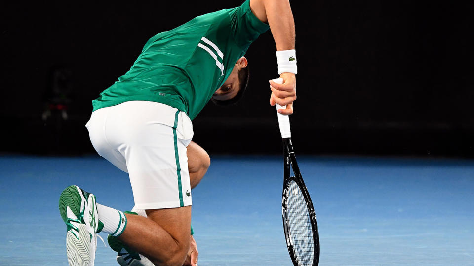 Novak Djokovic, pictured here in the third round of the Australian Open against Taylor Fritz.