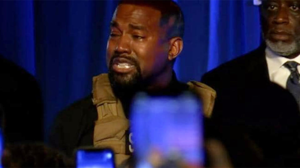 kanye west breaks down at rally