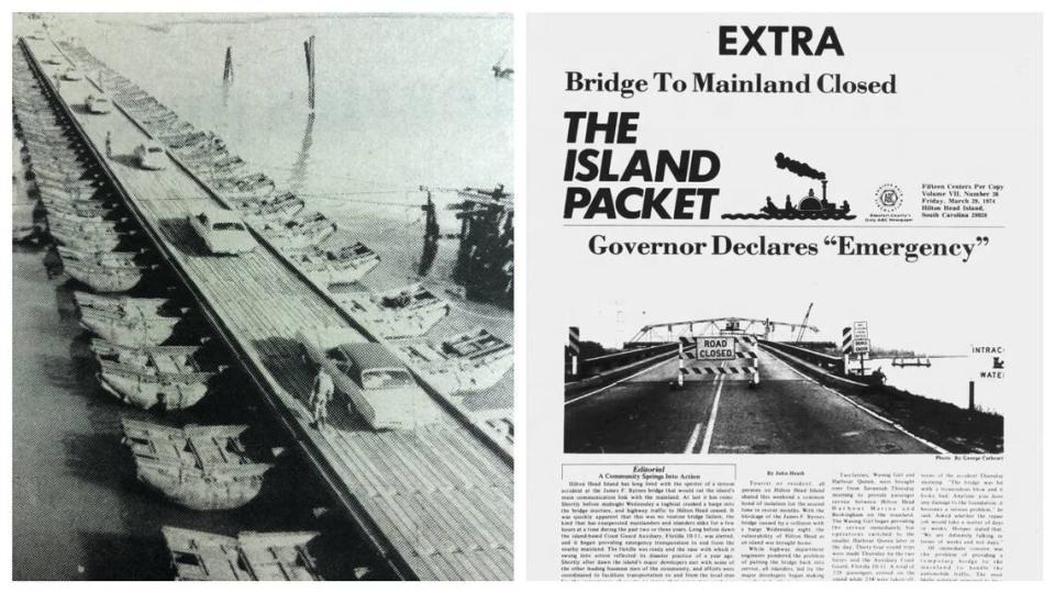 These clips from The Island Packet’s archive show what happened after a barge hit the swing-span bridge connecting Hilton Head Island to the mainland in 1974.