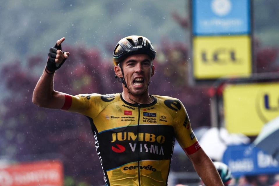 Christophe Laporte (Jumbo-Visma) celebrates his Criterium du Dauphine stage win