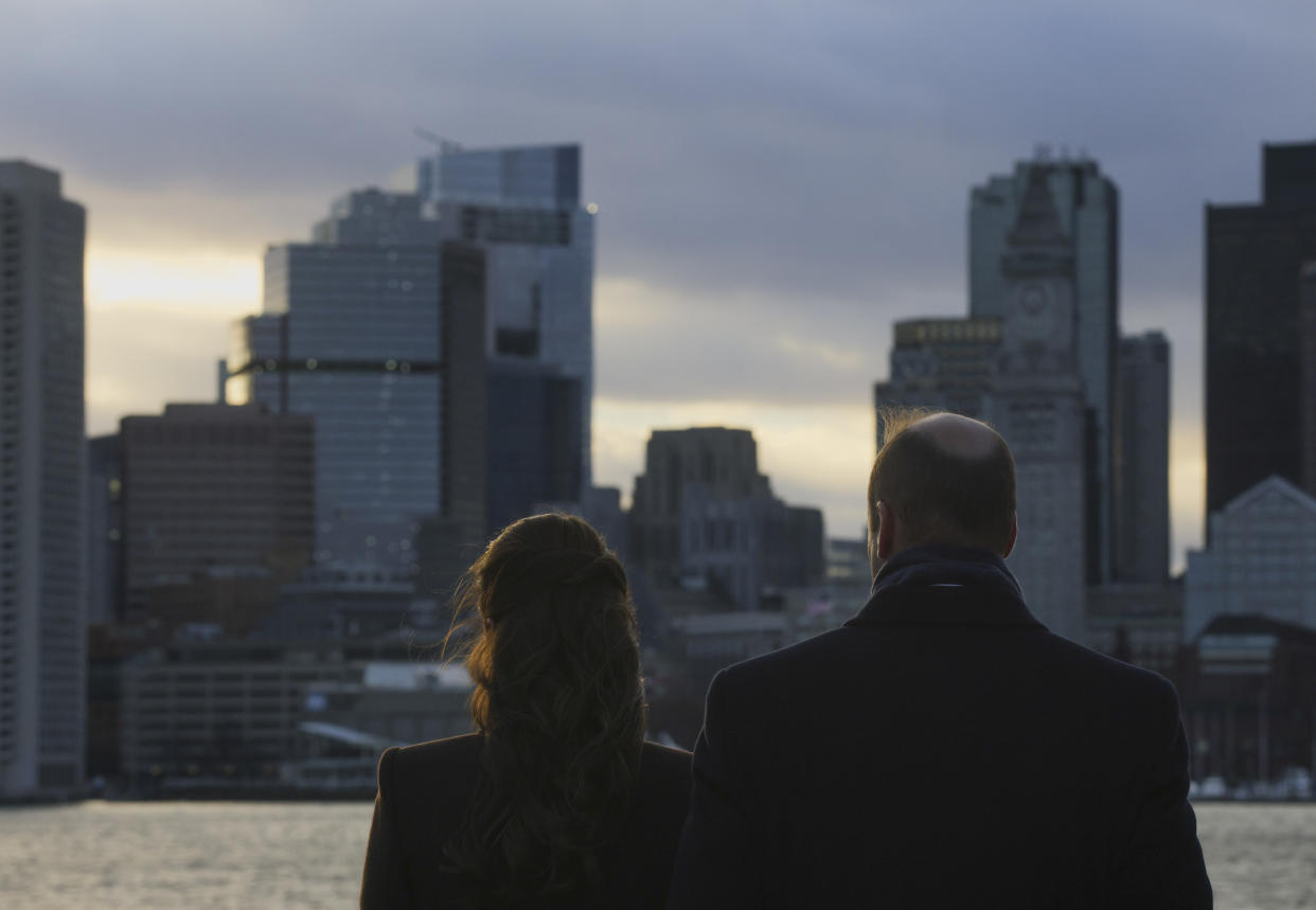 Britain's Prince William and Kate, Princess of Wales, visit the Harbor Defenses of Boston in Boston on Thursday, Dec. 1, 2022. (Brian Snyder/Pool Photo via AP)