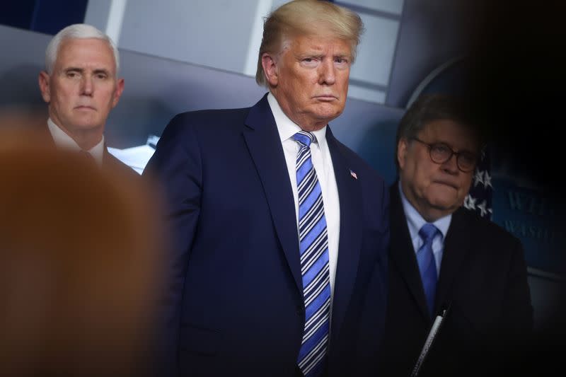 U.S. President Trump, with Pence, leads the daily coronavirus response briefing at the White House in Washington