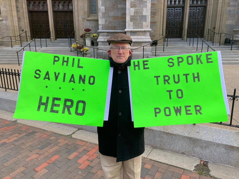 Robert M. Hoatson, co-founder and president of Road to Recovery, Inc., attended Monday's press event in Boston to remember the late Phil Saviano.