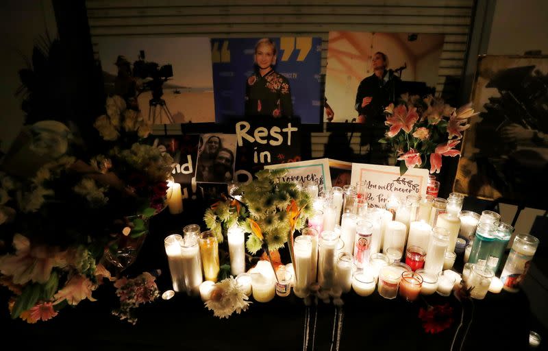 People attend a vigil for cinematographer Halyna Hutchins, who was fatally shot on the film set of "Rust", in Burbank