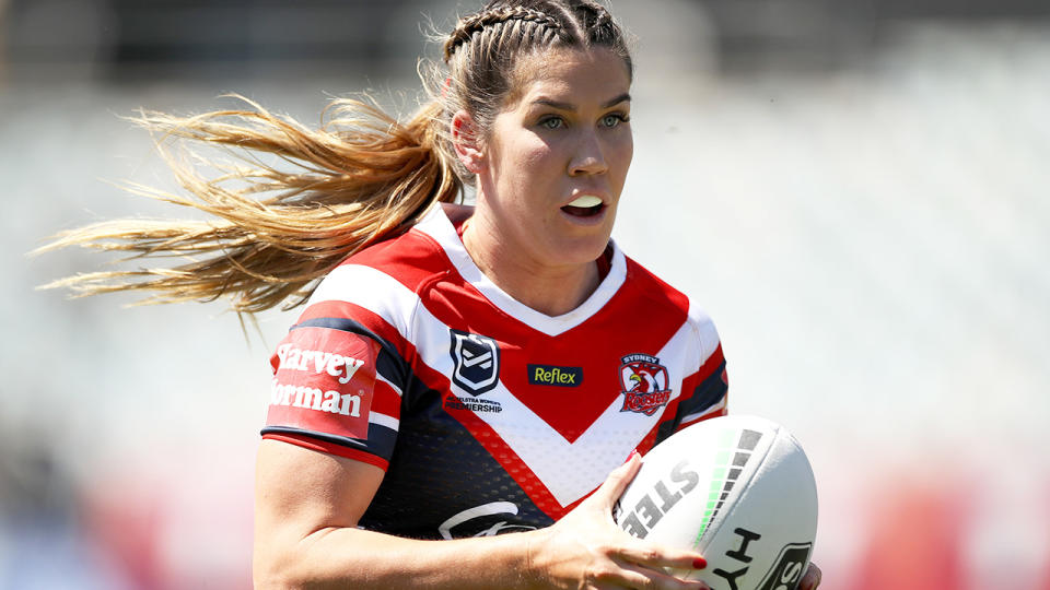 Charlotte Caslick, pictured here in action for the Roosters against St George Illawarra.