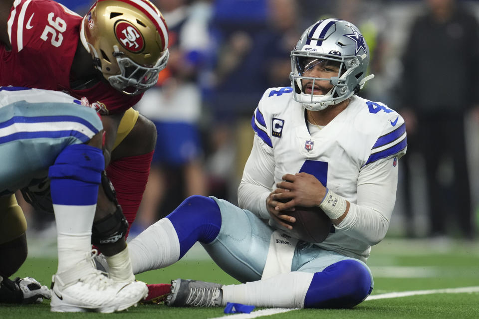 Dak Prescott and the Dallas Cowboys saw a promising season end with a wild-card round playoff loss to the 49ers. (Photo by Cooper Neill/Getty Images)